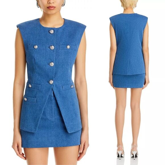 VERONICA BEARD Tamara Cotton-Blend Tweed Vest in Cobalt - Picture 6 of 10